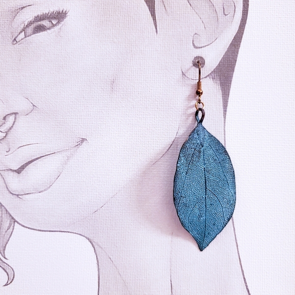 Copper-Dipped, Real Leaf Earrings - Picture 3 of 3